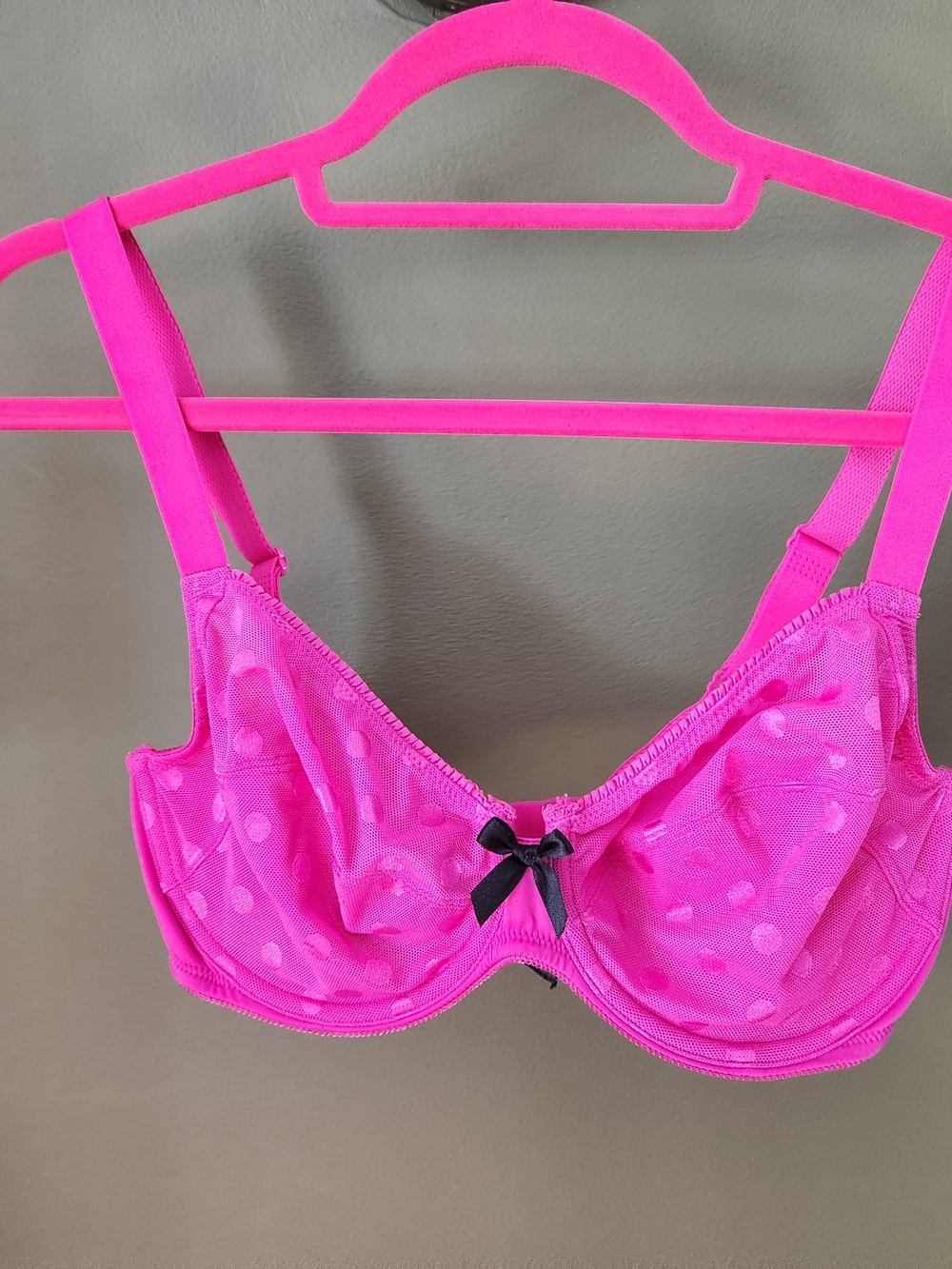 Bright Pink Polka Dot Bra 34 F